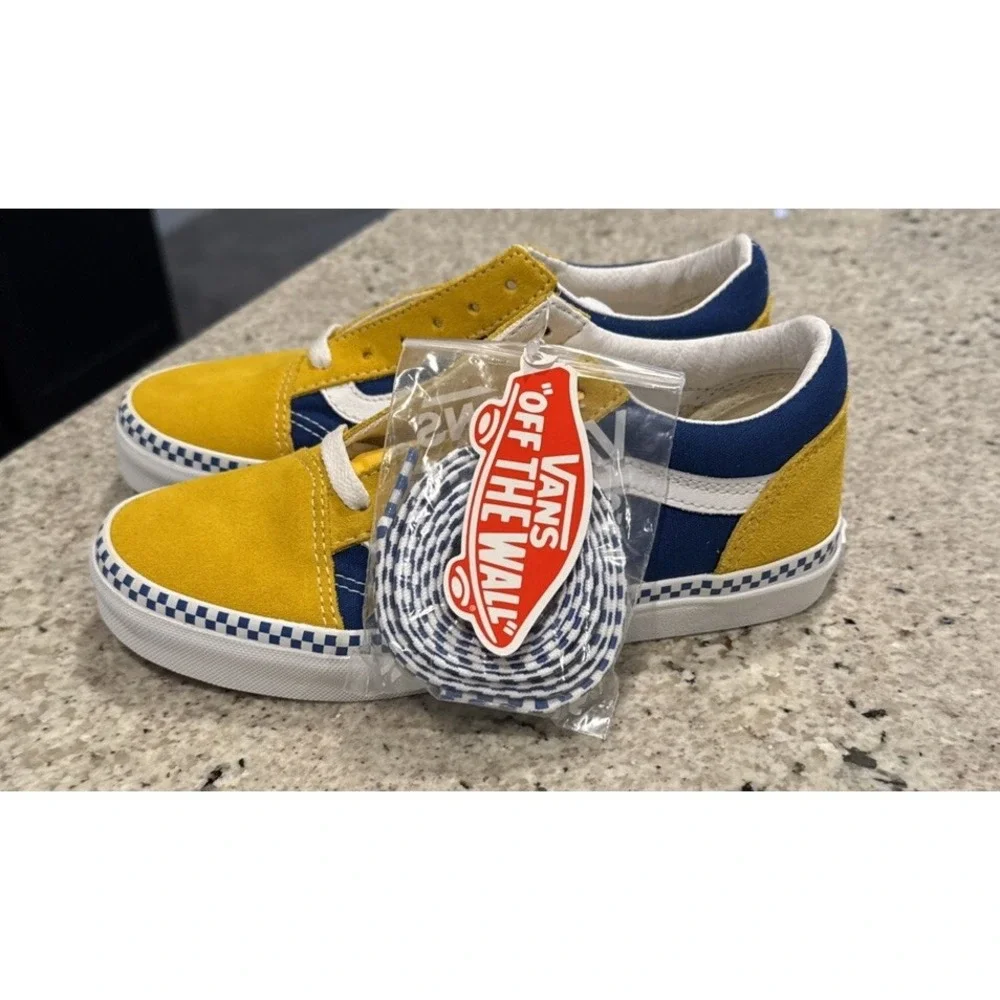Vans off the wall Kids shoes Sneakers size 3.0 Blue Yellow White 721356‎